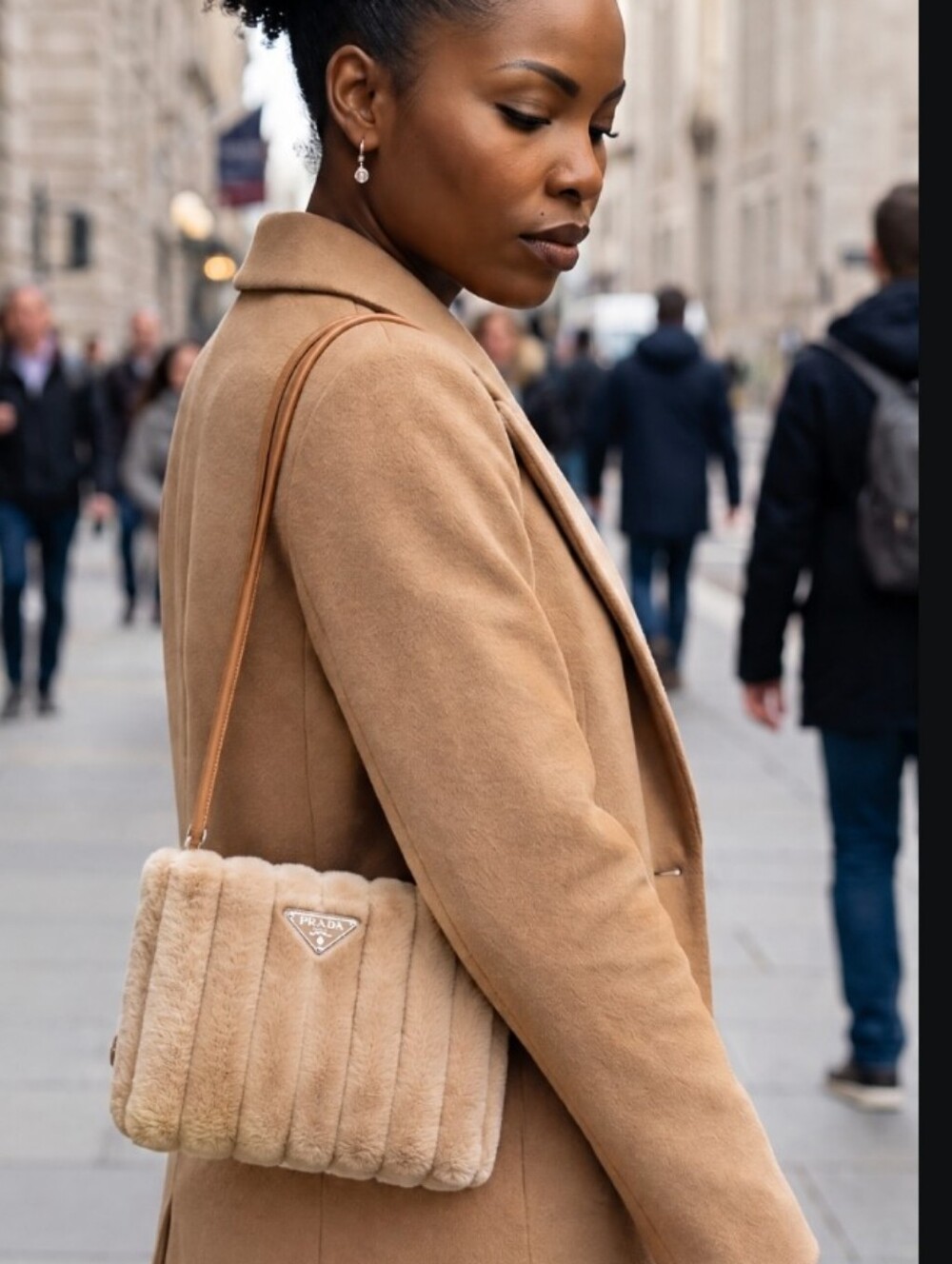 Prada Tan Faux-Fur Quilted Tote Bag
